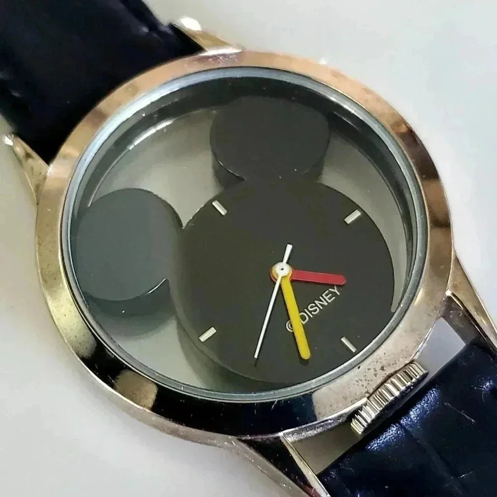 Women's Mickey Ears Black Quartz Watch by DISNEY - Needs Battery Leather